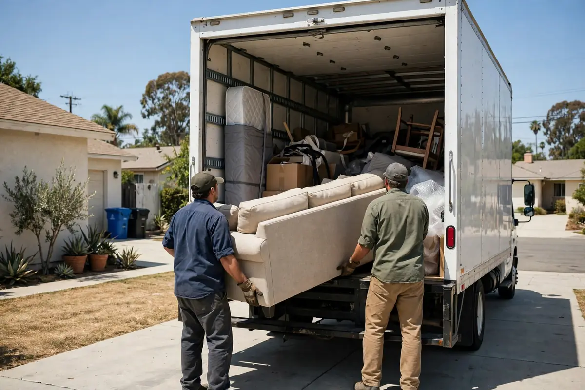 Bye Junk crew loading furniture into the truck at a Winchester home